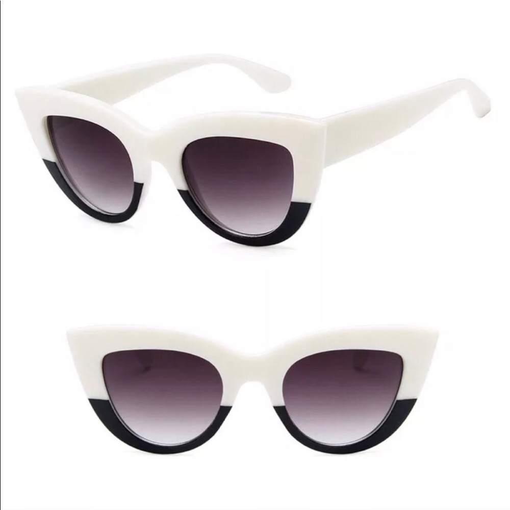 Badass Cateye Color Block Sunglasses in Black & White, 1960s Inspo, NWOT